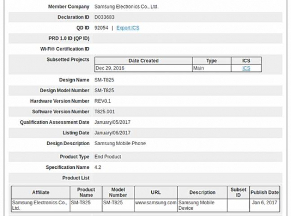 Samsung Galaxy Tab S3: Сертификация Bluetooth