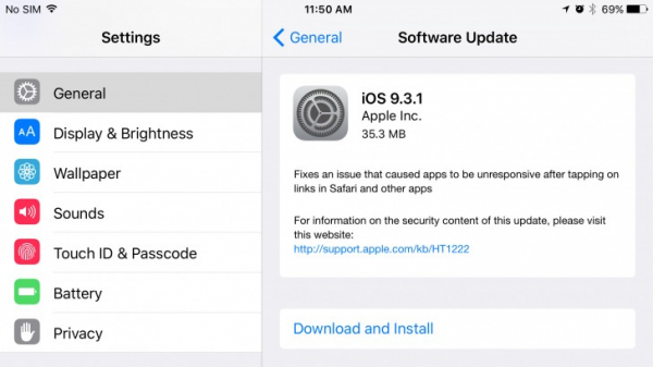 Обновление iOS 9.3.1 для исправления ссылок