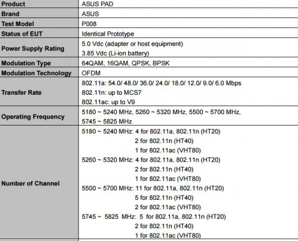 Новый 8-дюймовый планшет ASUS на FCC